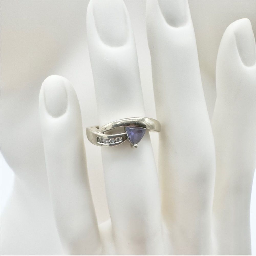 10K Two Tone White Gold Diamond & Tanzanite Ring & Pendant Set .04 ctw 3.6 - Picture 5 of 12